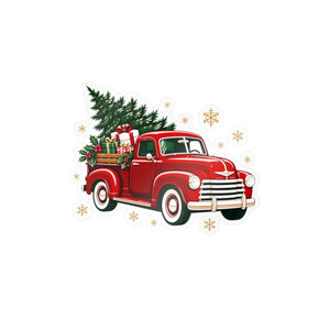 Vintage red christmas truck kiss-cut vinyl decal - home decor decals