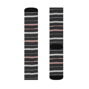 Striped Sublimation Socks — Black, Gray & Rose Crew Socks