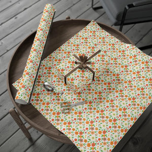 Floral watercolor wrapping paper roll, orange & peach garden gift wrap