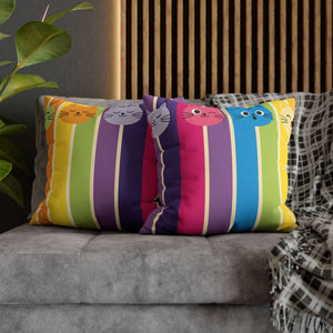 Rainbow Cat Stripe Pillowcase — Colorful Cute Cat Throw Pillow Cover