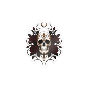 Skull and red roses kiss-cut vinyl decal - home decor decals
