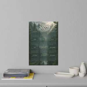 Forest 2027 calendar wall decal by DipaliZ with layered conifer silhouettes