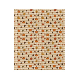 Autumn Plaid Pumpkin & Leaves Throw Blanket
