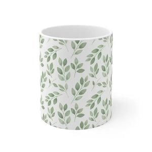 Green Leaf Ceramic Mug - Hand-painted Botanical Design - Dipaliz - 11oz - Mugs