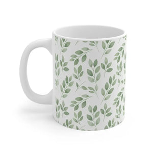 Green Leaf Ceramic Mug - Hand-painted Botanical Design - Dipaliz - 11oz - Mugs