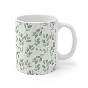 Green Leaf Ceramic Mug - Hand-painted Botanical Design - Dipaliz - 11oz - Mugs