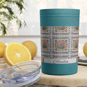 11oz Insulated Tumbler, Personalized Amelia Floral Tile Design - Tumblers