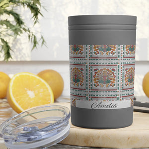 11oz Insulated Tumbler, Personalized Amelia Floral Tile Design - Tumblers