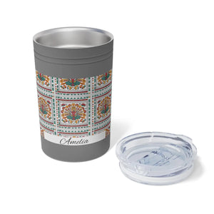 11oz Insulated Tumbler, Personalized Amelia Floral Tile Design - Tumblers