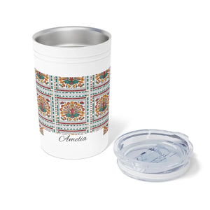 11oz Insulated Tumbler, Personalized Amelia Floral Tile Design - Tumblers