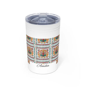 11oz Insulated Tumbler, Personalized Amelia Floral Tile Design - Tumblers