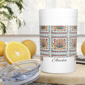 11oz Insulated Tumbler, Personalized Amelia Floral Tile Design - Tumblers