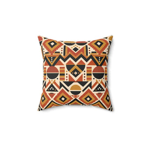 Geometric Afrohemian Tribal Throw Pillow — Rust & Mustard Aztec Pattern