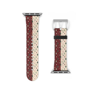 Holiday Pine Tree Pattern Watch Band — Festive Red & Cream Apple Watch Strap