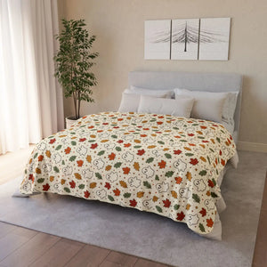 Autumn Ghosts Sherpa Blanket — Cozy Fall Leaves Fleece Throw