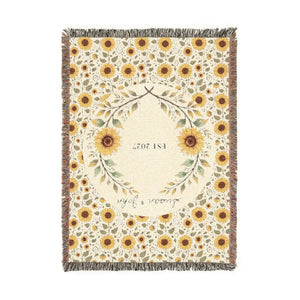 Personalized, Sunflower & Midnight Floral Woven Throw Blanket