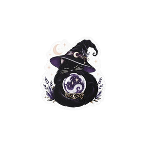 Mystical witch cat crystal ball kiss-cut vinyl decal - home decor decals