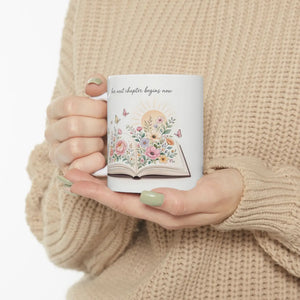 Floral Open Book Ceramic Mug — Inspirational Quote Coffee Cup (11oz/15oz)