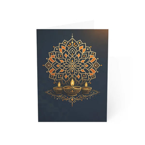 Diwali mandala greeting cards, gold diya design (pack of 1 10 30 50)