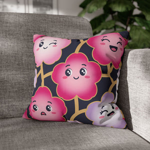 Kawaii Pink Blossom Pillowcase — Cute Floral Decorative Throw Pillow