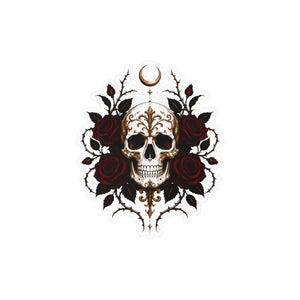 Skull and red roses kiss-cut vinyl decal - home decor decals