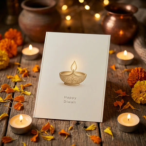 Diwali greeting cards – elegant gold diya design (pack of 1 10 30 50)