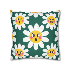 Emotive Daisy Throw Pillowcase — Cute Emoji Flower Decorative Pillow Cover