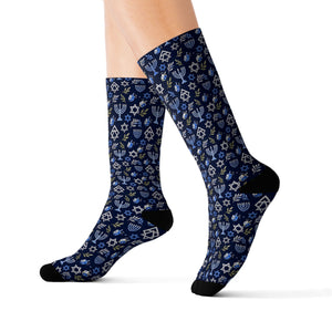 Blue Hanukkah Menorah Pattern Socks