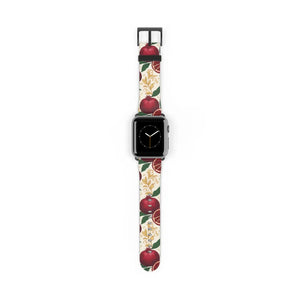 Pomegranate floral apple watch band, botanical red fruit print - bands
