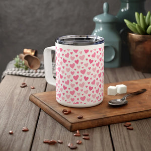 Pink heart pattern insulated coffee mug - mugs