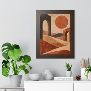 Framed Vertical Poster — Desert Arch Abstract Print (Warm Terracotta Sun)