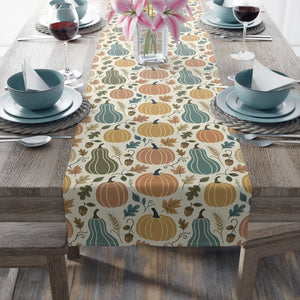 Autumn Pumpkins Table Runner — Fall Harvest Thanksgiving Kitchen Decor
