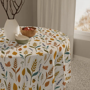 Wheat, leaves and florals printed edge to edge on a DipaliZ tablecloth