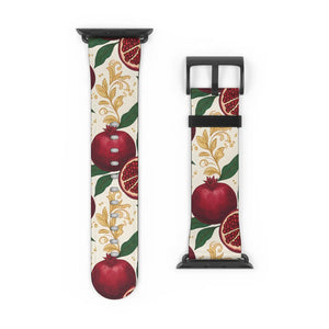 Pomegranate floral apple watch band, botanical red fruit print - bands