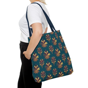 Evil Eye Floral Tote Bag – Boho Teal Printed Everyday Shopper