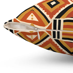 Geometric Afrohemian Tribal Throw Pillow — Rust & Mustard Aztec Pattern