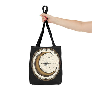 Celestial Crescent Moon Tote Bag – Vintage Starry Night AOP Canvas