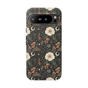 Mystic Night Floral Phone Case — Moon, Moths & Mushroom Pattern Tough Case