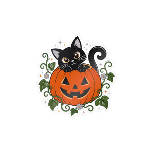 Halloween black cat pumpkin kiss-cut vinyl decal - home decor decals