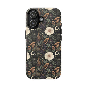 Mystic Night Floral Phone Case — Moon, Moths & Mushroom Pattern Tough Case