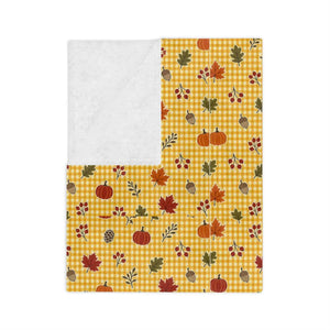 Autumn Plaid Throw Blanket — Cozy Yellow Fall Leaves Microfiber Blanket