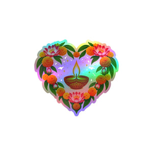 Heart-shaped diya and marigold floral vinyl decal - home decor decals