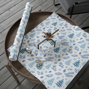 Winter Blue Feather Wrapping Paper Roll — Elegant Feather & Pinecone Gift Wrap