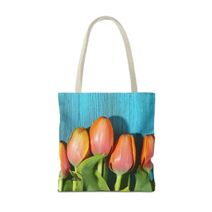 Tulips on blue tote bag - bags