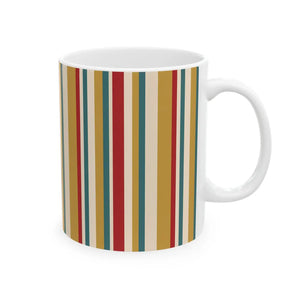 Retro Striped Ceramic Mug — Vintage Rainbow Vertical Lines