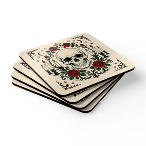 Skull & Roses Cork Coaster Set — Gothic Candlelight Drink Coasters