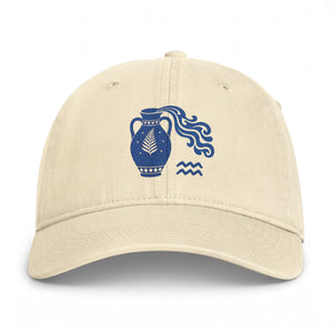 Aquarius Water Bearer, Coastal Pottery Embroidered Cap — Washed Beach Baseball Hat