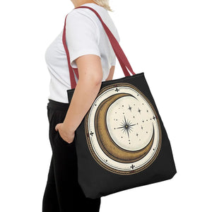 Celestial Crescent Moon Tote Bag – Vintage Starry Night AOP Canvas