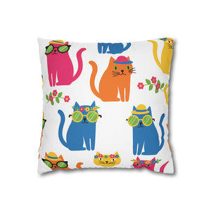 Colorful Cat Pattern Square Pillow Cover — Cute Sunglasses Cats Decorative Throw Pillowcase