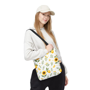Sunflower & Lemon Pattern Tote Bag — Floral Summer Market Tote